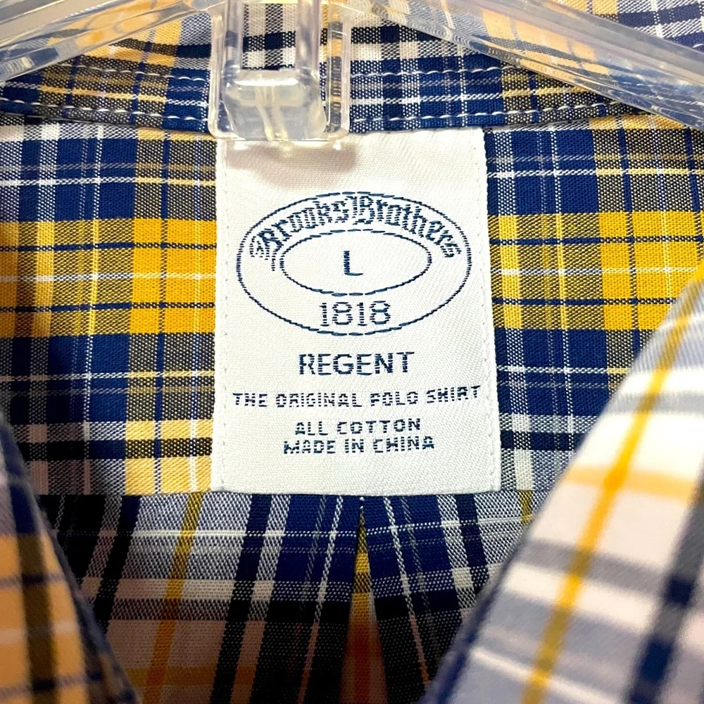 Brooks Brothers Blue Yellow White Plaid Cotton Classic Men’s Button Shirt Sz L - Picture 3 of 5